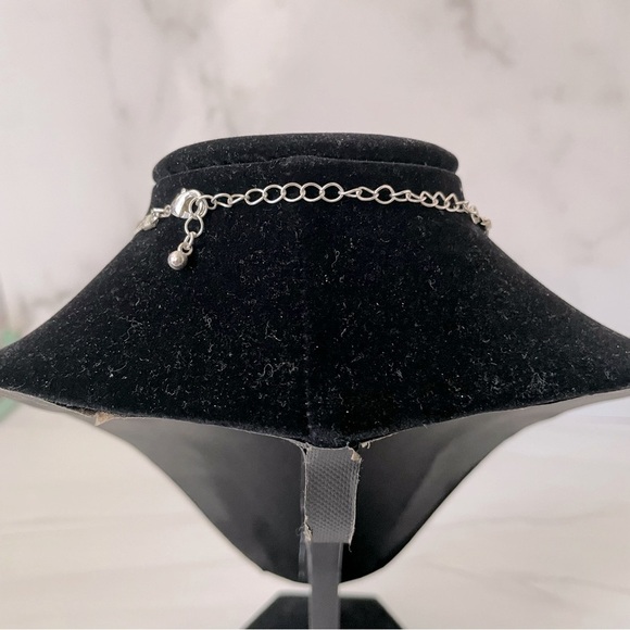 Red and White Stripe Ball Necklace- Silver Chain- Vintage- Costume Jewelry - Picture 2 of 3